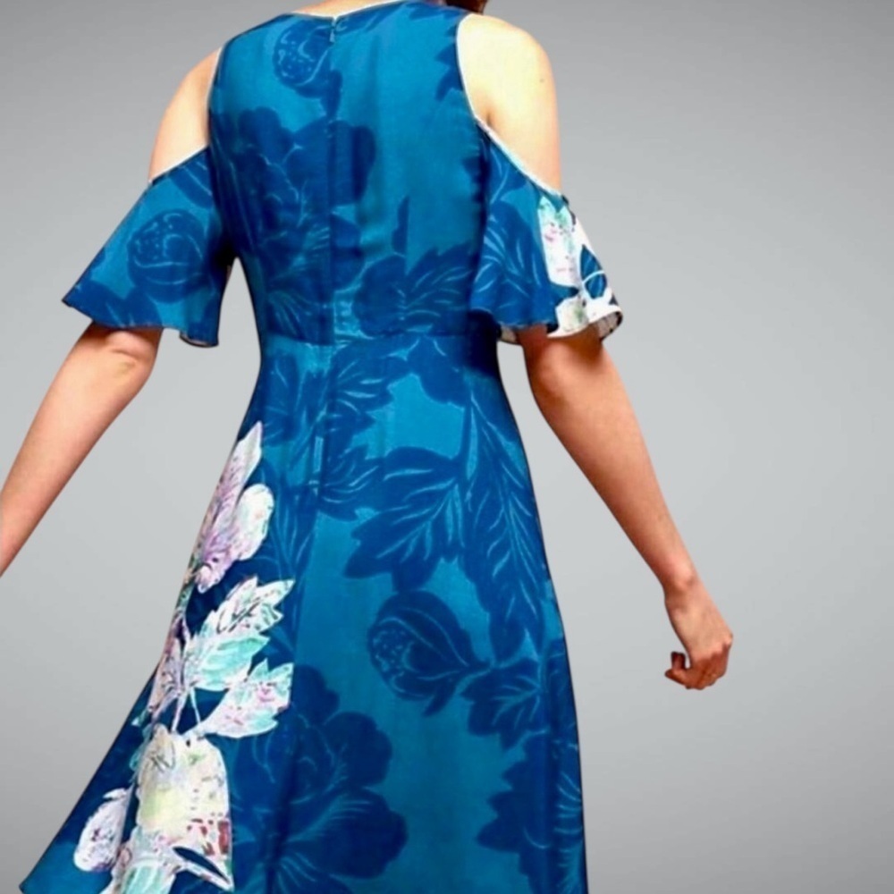 Maeve by Anthropologie ‘Elia’ Cold Shoulder Floral Print Dress in Turquoise 10 - Picture 2 of 16